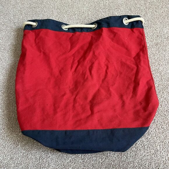 Red J CREW Canvas Backpack Tote Duffel Rope Straps Beach Cruise Vacation Travel - Picture 1 of 5